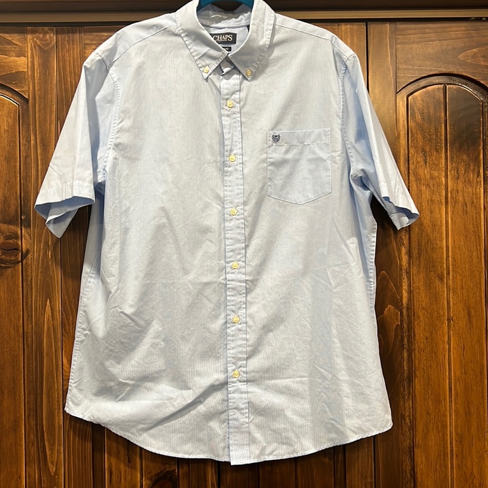 Mens Chaps Easy Care Collared Button Up Blue/White herringbone XL